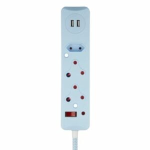 Switched 3 Way Surge Protected Multiplug with Dual 2.4A USB Ports 0.5M Braided Cord Blue | MS-8501-05-BL