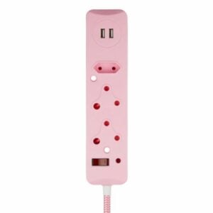 Switched 3 Way Surge Protected Multiplug with Dual 2.4A USB Ports 0.5M Braided Cord Pink | MS-8501-05-PK