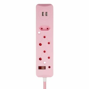 Switched 3 Way Surge Protected Multiplug with Dual 2.4A USB Ports 3M Braided Cord Pink | MS-8501-3-PK