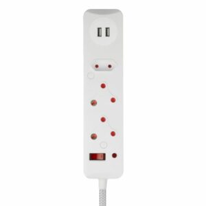Switched 3 Way Surge Protected Multiplug with Dual 2.4A USB Ports 3M Braided Cord White | MS-8501-3-WT