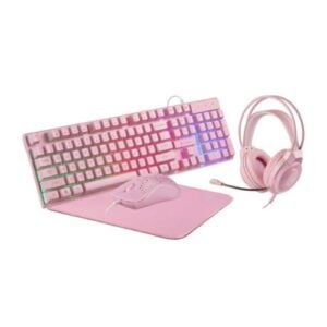 VX Gaming Freya Series Pink 4-In-1 Rainbow Combo, Keyboard, Mouse, Mousepad & Headset | VX-233-PK