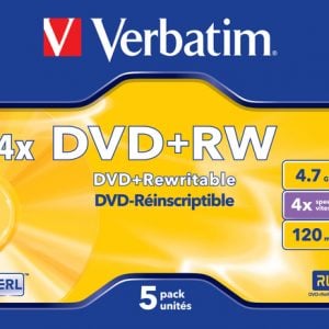 VERBATIM 4.7GB DVD+RW (4X) – (BOX OF 5) | T4T-43229