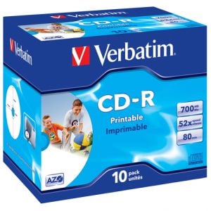VERBATIM 700MB CD-R (52X) – PRINTABLE JEWEL CASE (BOX OF 10) | T4T-43325