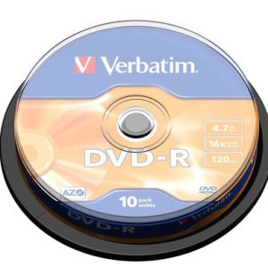 VERBATIM 4.7GB DVD-R (16X) MATT SILVER- SPINDLE (PACK OF 10) | T4T-43523