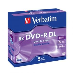 *Verbatim – 8.5GB DVD+R (8X) – DOUBLE LAYER JEWEL CASE (PACK OF 5) – WSL | T4T-43541