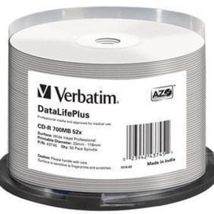 VERBATIM CD-R PRO PRINTABLE SPIN 50PK | T4T-43745