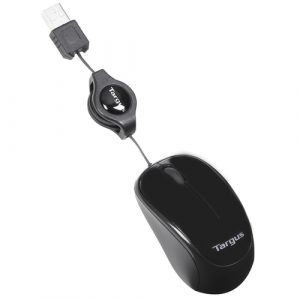 TARGUS – COMPACT BLUE TRACE RETRACTABLE WIRED MOUSE BLACK | T4T-AMU75EU