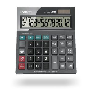 CANON – 12 Digit desktop calculator. Solar and battery operated. Extra large disply business calculation and tax function 120 steps check and correct function Auto check function. Cost Sell Margin .Memory percentage changing (+ or -) Shift key. | T4T-AS-220RTS